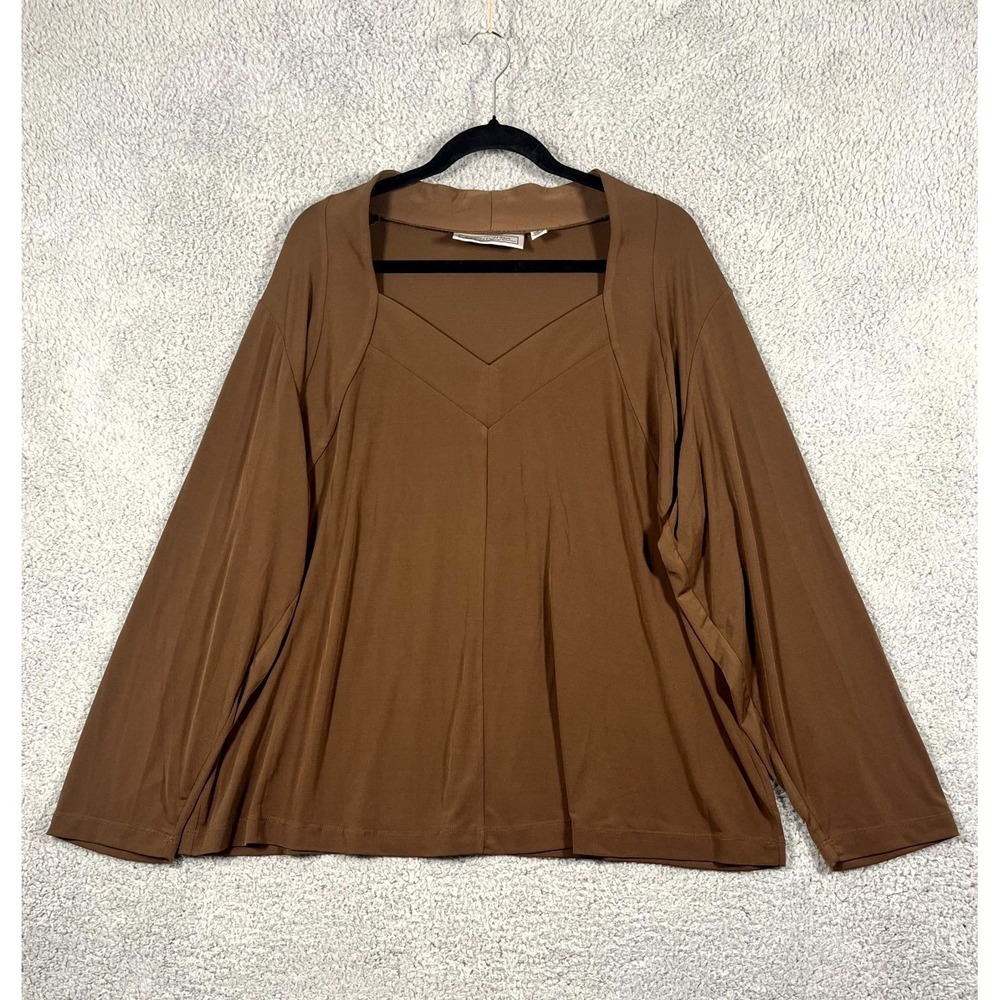 VTG Simonton Says Blouse Womens 2X Brown Stretch Sweetheart Neck Casual Comfort